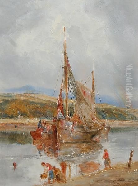 Fishing Boat On The Shore Oil Painting by William Joseph Caesar Julius Bond