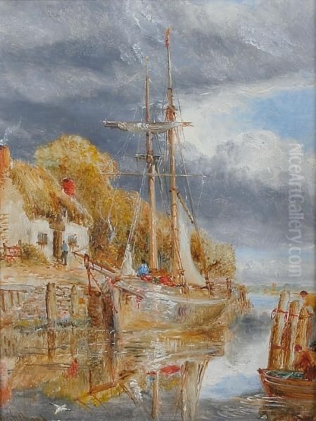 Fishing Boat At A Quayside Oil Painting by William Joseph Caesar Julius Bond