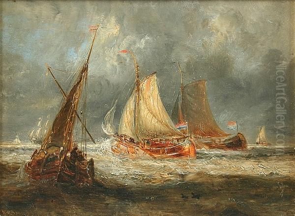 Dutch Fishing Boats Oil Painting by William Joseph Caesar Julius Bond