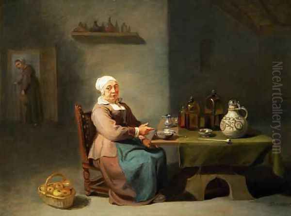 A Woman in a kitchen Oil Painting by Willem van, the Elder Herp