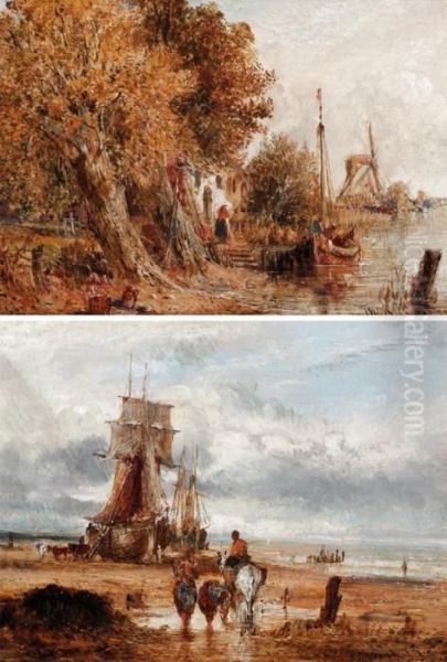 Low Tide; A River Bank Oil Painting by William Joseph Caesar Julius Bond