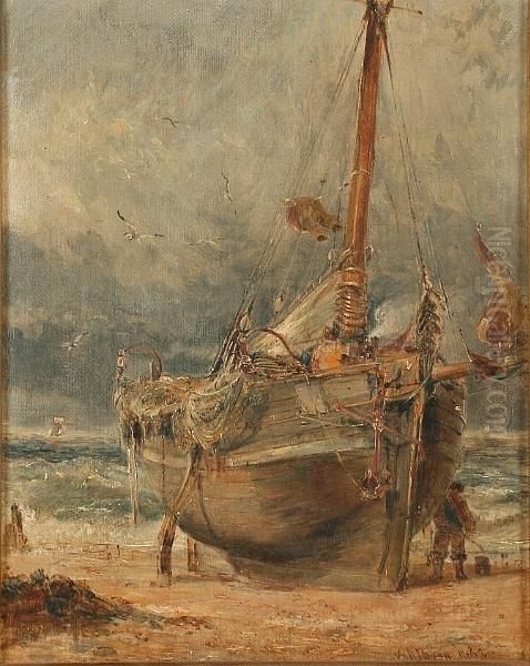 Fishing Boat On The Shore Oil Painting by William Joseph Caesar Julius Bond