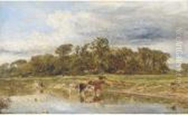 Cattle Watering Oil Painting by William Joseph Caesar Julius Bond