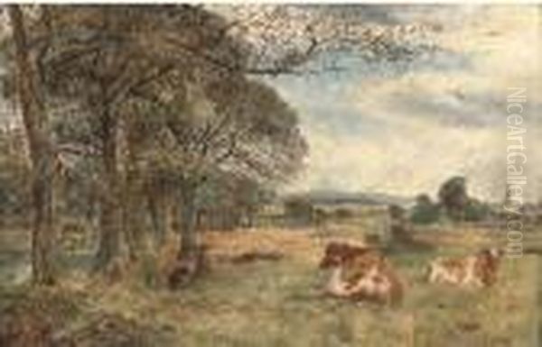 Cattle Grazing, With Sefton Church Beyond Oil Painting by William Joseph Caesar Julius Bond