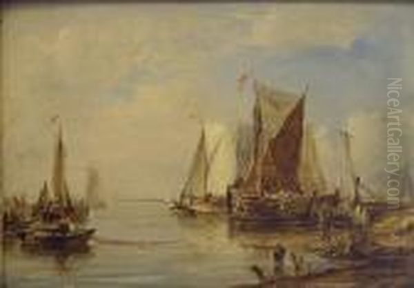 Fishing Boats By The Shore Oil Painting by William Joseph Caesar Julius Bond