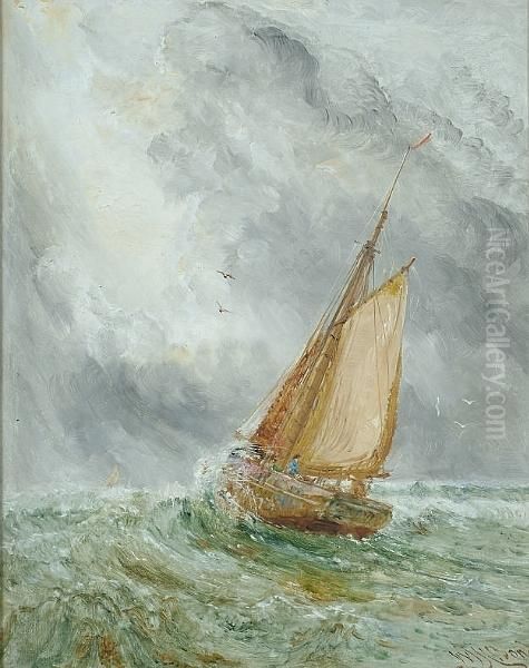 A Fishing Boat Caught In A Squall Oil Painting by William Joseph Caesar Julius Bond