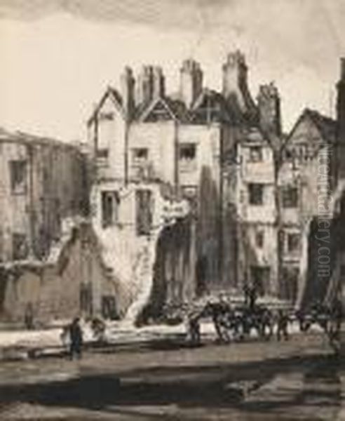 Demolition Of Jack Shepherd's House, Wych Street Oil Painting by Muirhead Bone