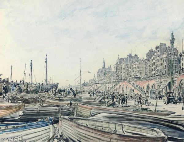 The Fish Market, Brighton Oil Painting by Muirhead Bone