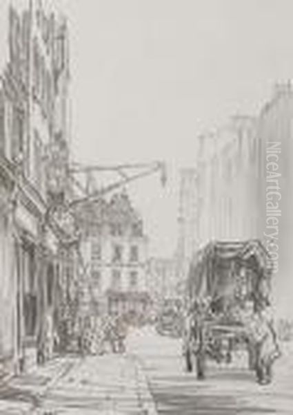 French Street Scene, Rathbone Place Oil Painting by Muirhead Bone