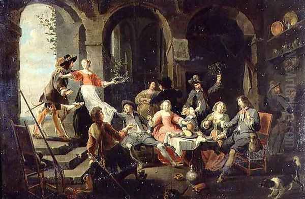 Elegant Company Merrymaking in an Interior with Servants in Attendance Oil Painting by Willem van, the Elder Herp