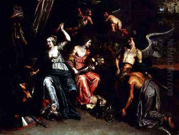 Agriculture accompanied by Fame worshipping Ceres as a harpy is trampled underfoot and Minerva overcomes Mars Oil Painting by Willem van, the Elder Herp