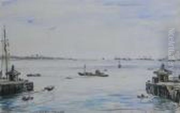 Boats Off Southampton Oil Painting by Muirhead Bone