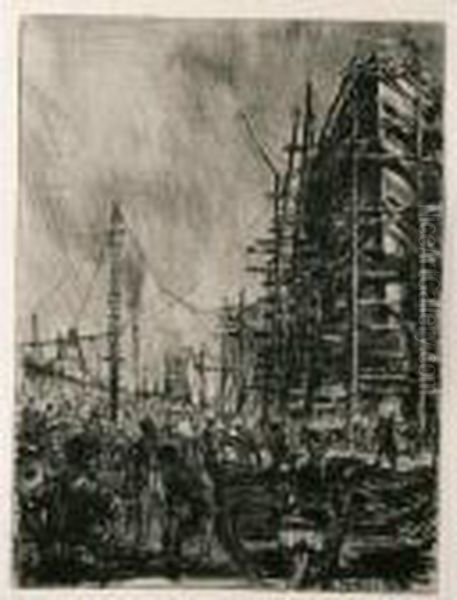 Shipbuilders, Whiteinch Oil Painting by Muirhead Bone