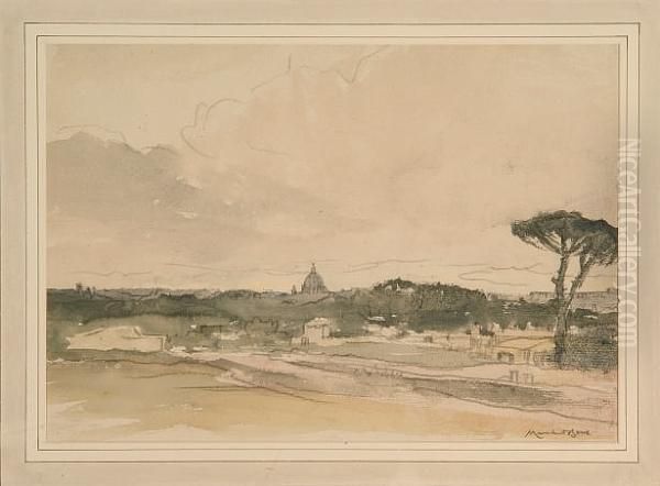 Distant St. Peter's, Rome Oil Painting by Muirhead Bone