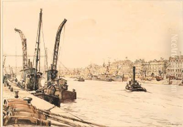 Three Cranes, Rouen Oil Painting by Muirhead Bone