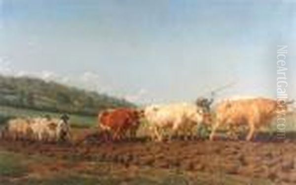 Oxen Working In The Fields Oil Painting by Isidore Jules Bonheur