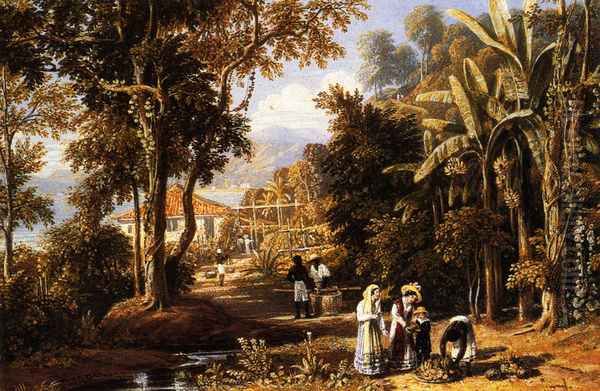 Garden Scene On The Broganza Shore, Rio De Janeiro Oil Painting by William Havell