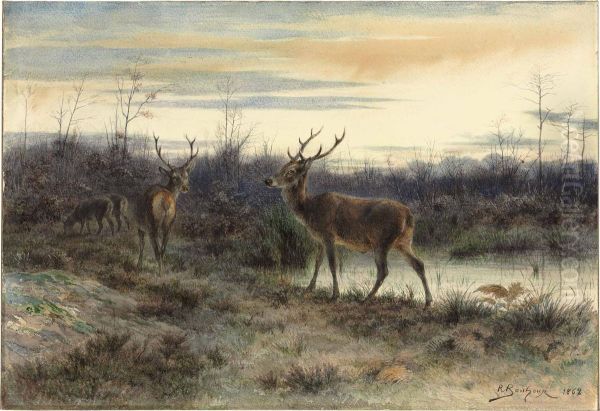 Deers In The Forest At Fontainebleau Oil Painting by Rosa Bonheur