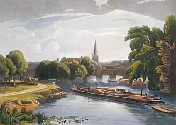 Abingdon Bridge and Church Oil Painting by William Havell