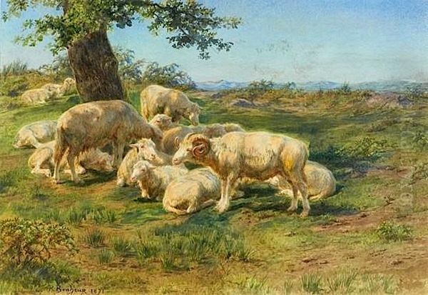 Troupeau De Moutons A L'ombre D'un Chene Oil Painting by Rosa Bonheur