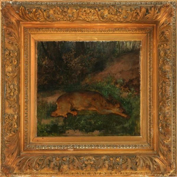 Deer Resting In The Forest Oil Painting by Rosa Bonheur