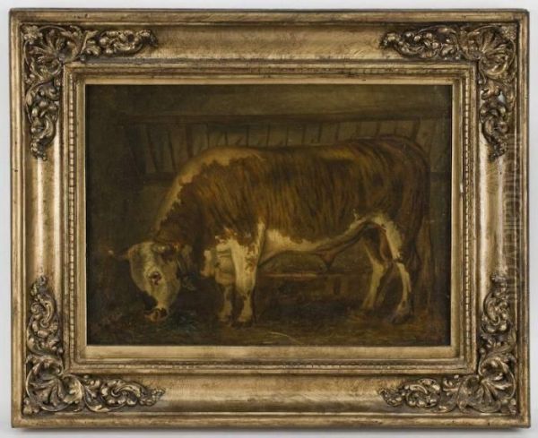 Depicting A Steer At The Feeding Trough Oil Painting by Rosa Bonheur