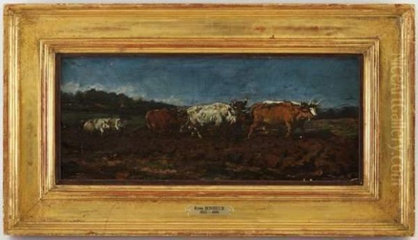 Travail Aux Champs, Attelage De Boeufs Et Paysans Oil Painting by Rosa Bonheur