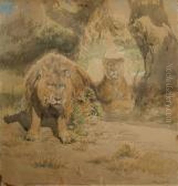 Lion And Lioness Oil Painting by Rosa Bonheur