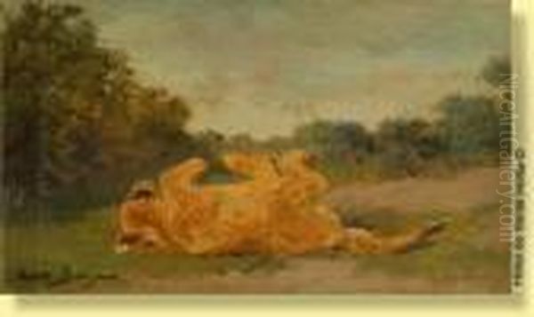 Lionceau Sur Le Dos Oil Painting by Rosa Bonheur