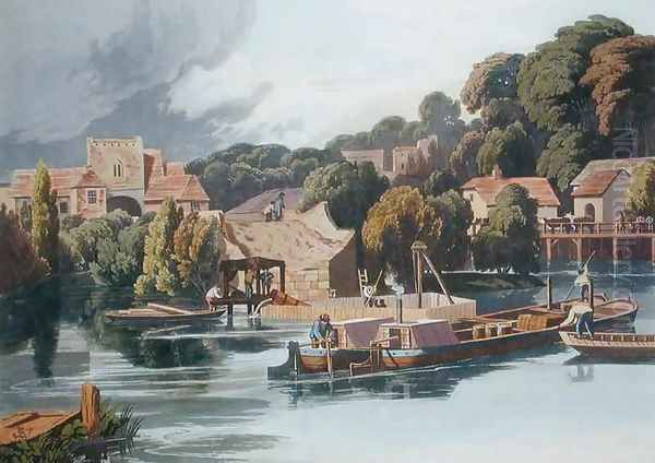 Wallingford Castle in 1810 During Bridge Repairs Oil Painting by William Havell