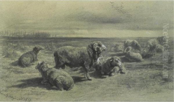 A Dozen Sheep Oil Painting by Rosa Bonheur