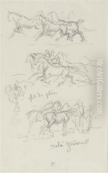 Two Sheets Of Studies Of Horses And Sheep (recto And Verso) Oil Painting by Rosa Bonheur