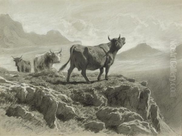 Cattle In The Highlands Greeting The Dawn Oil Painting by Rosa Bonheur