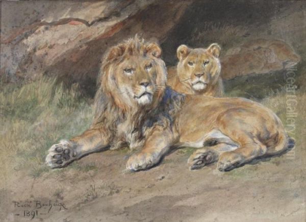 Lion Et Lionne Oil Painting by Rosa Bonheur