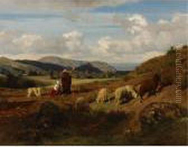 Shepherds And Their Flock Oil Painting by Rosa Bonheur