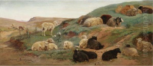 Sheep In A Mountainous Landscape Oil Painting by Rosa Bonheur