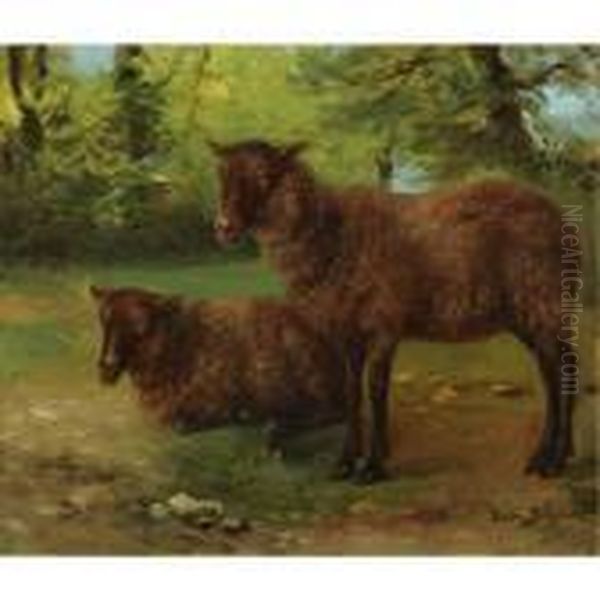 A Pair Of Black Sheep Oil Painting by Rosa Bonheur