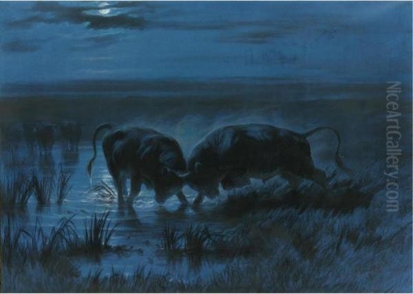 Moonlight Battle Oil Painting by Rosa Bonheur