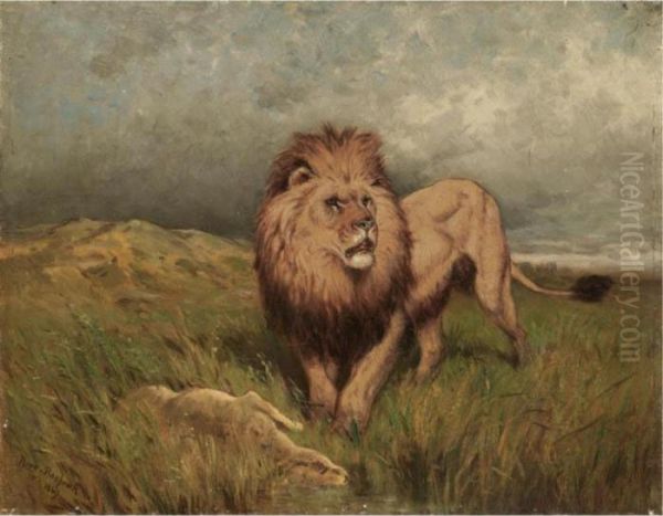 Lion And Prey Oil Painting by Rosa Bonheur