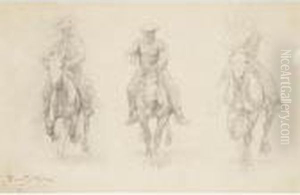 Study Of Three Men On Horseback Oil Painting by Rosa Bonheur