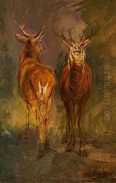 Deux Etudes De Cerfs Oil Painting by Rosa Bonheur