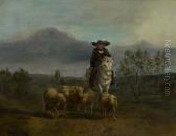 A Shepard And His Flock. Oil Painting by Rosa Bonheur