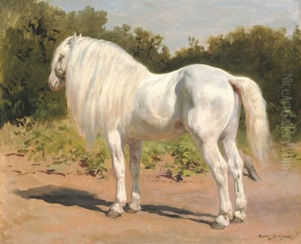 A Grey Breton Drafthorse Oil Painting by Rosa Bonheur