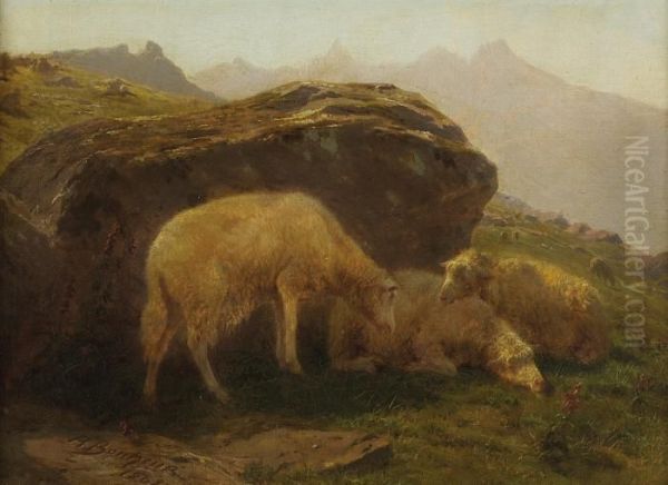 Sheep On A Hillside Oil Painting by Rosa Bonheur