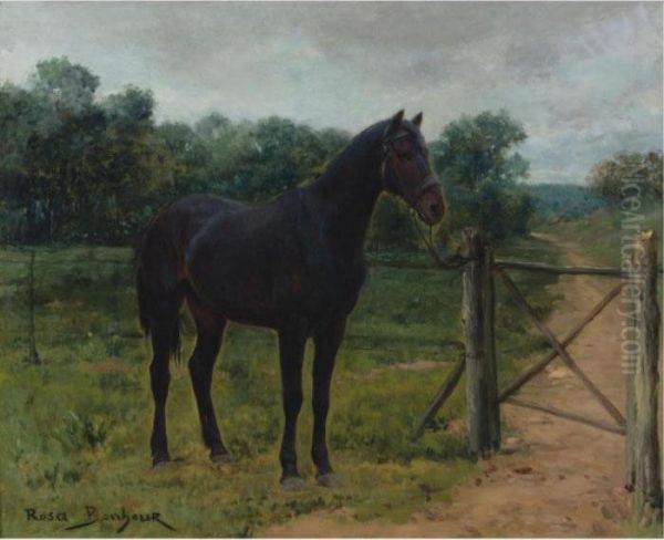 Horse Tied To A Gate Oil Painting by Rosa Bonheur