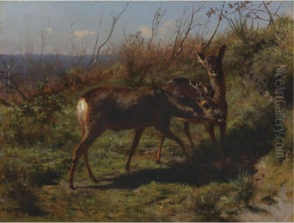 Two Young Deer Oil Painting by Rosa Bonheur