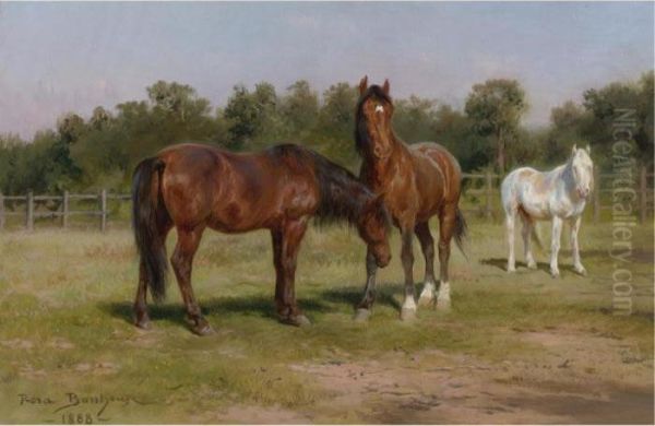 Three Horses In A Landscape Oil Painting by Rosa Bonheur