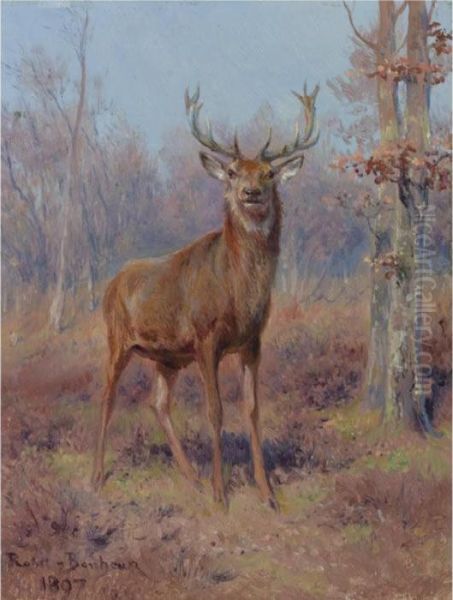 Young Stag In A Wooded Landscape Oil Painting by Rosa Bonheur