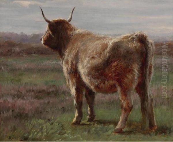 A Longhorned Wooly Cow Seen From Behind Oil Painting by Rosa Bonheur