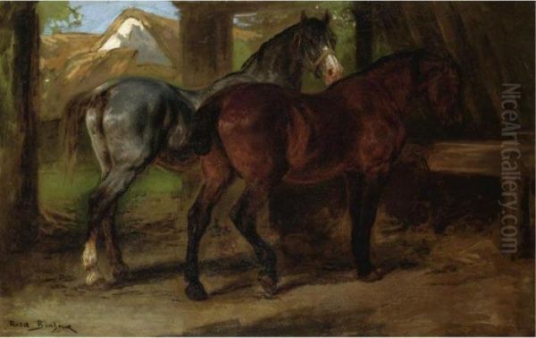 Two Horses In A Stable Oil Painting by Rosa Bonheur